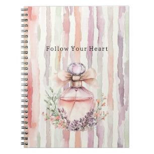 Pink Bow Perfume Bottle Floral Stripes Notebook
