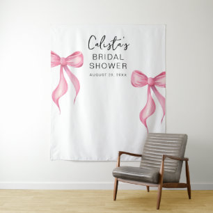 Pink Bow Personalized Bridal Shower Large Backdrop Tapestry