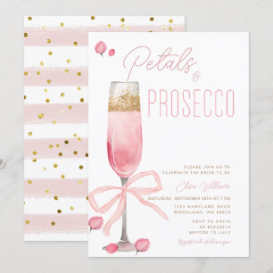  Pink Bow Petals and Prosecco Bridal Shower  Invitation