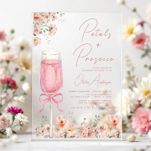 Pink Bow Petals & Prosecco Blush Bridal Shower  Acrylic Invitations