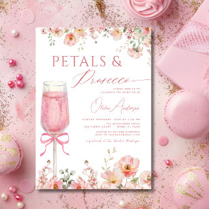 Pink Bow Petals & Prosecco Blush Bridal Shower Invitation