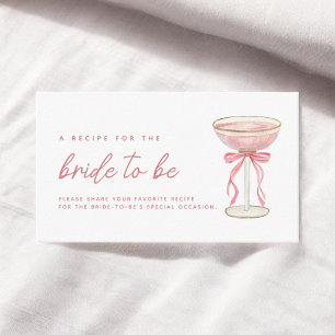 Pink Bow Petals & Prosecco Bridal Shower Recipe Enclosure Card