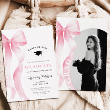 Pink Bow Photo 2026 Graduation Invitation