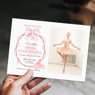 Pink Bow Photo Ballet Girl Dance Recital Invitation