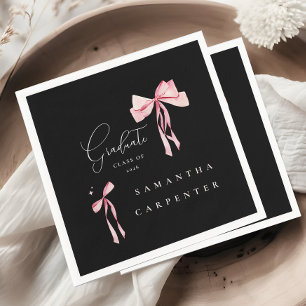 Pink Bow photo black background elegant graduation Napkin