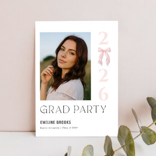 Pink Bow Photo Grad Party Graduation Invitation Postcard