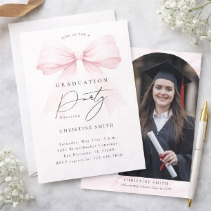 Pink Bow Photo Graduation Party Invitation