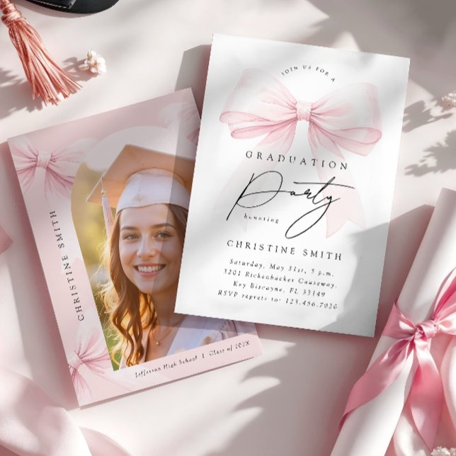 Pink Bow Photo Graduation Party Invitation (Creator Uploaded)