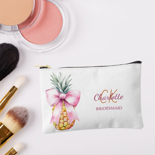 Pink bow pineapple tropical monogram bridesmaid accessory pouch