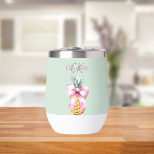 Pink bow pineapple tropical summer sage green