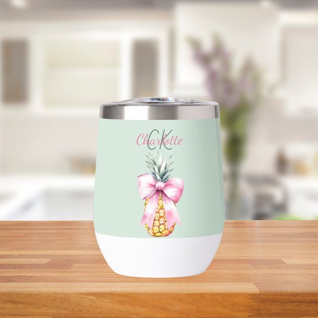 Pink bow pineapple tropical summer sage green (Creator Uploaded)