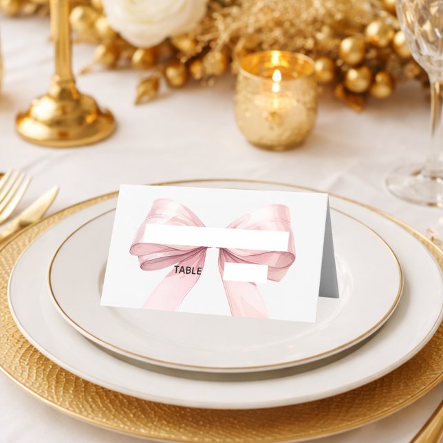 Pink Bow Place Cards Elegant Folded (Creator Uploaded)