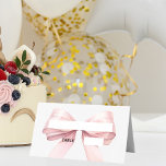 Pink Bow Place Cards | Elegant Folded<br><div class="desc">White background decorated with a large pink bow.  Perfect for birthday parties,  baby shower,  bridal showers,  Confirmations and First Communions.</div>