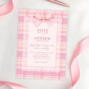Pink bow plaid wedding invitation
