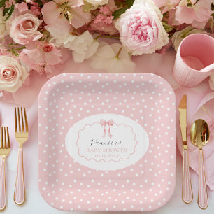 Pink Bow Polka Dot Baby Shower Baby Girl  Paper Plate