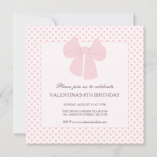 Pink bow polka dots girls birthday  invitation
