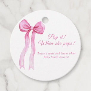 Pink bow - Pop it when she pops Favour Tags