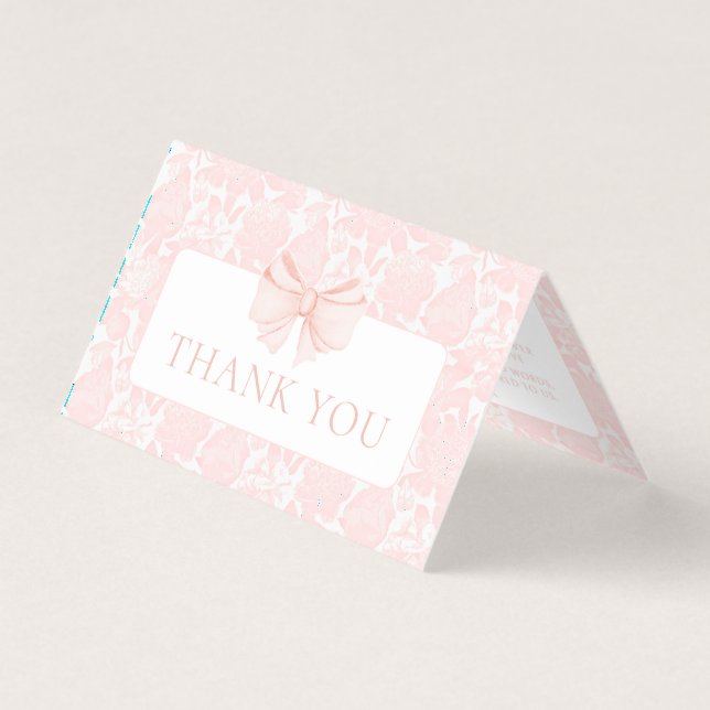 Pink bow preppy bébé fille douche merci cartes (Front)