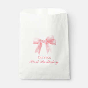Pink Bow preppy Coquette 1st birthday Favour Bag