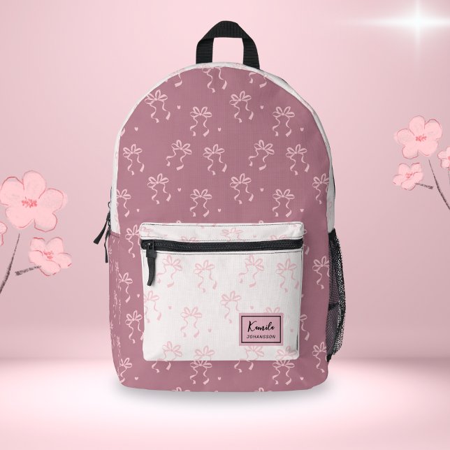Pink Bow Preppy Coquette Custom Script Name  Printed Backpack (Creator Uploaded)