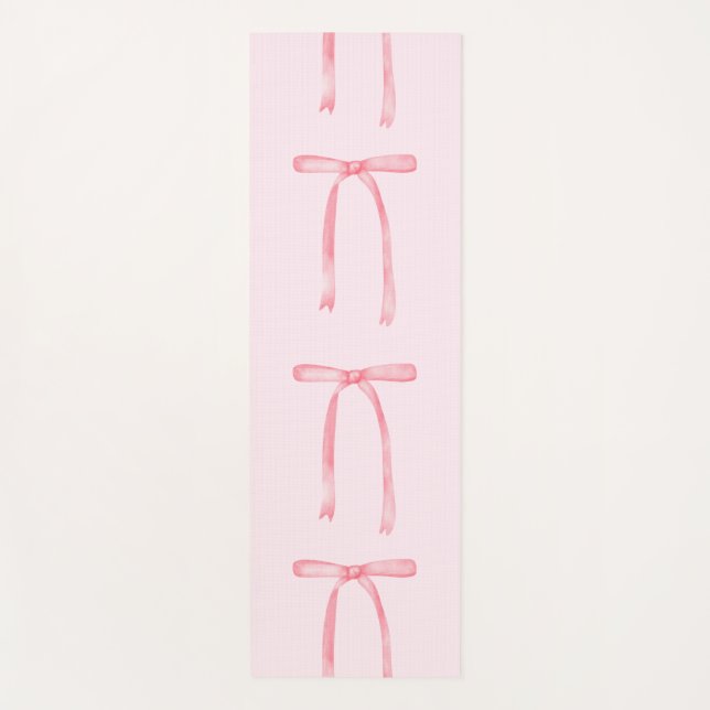 Pink bow preppy girly grandmillenial yoga mat (Front)