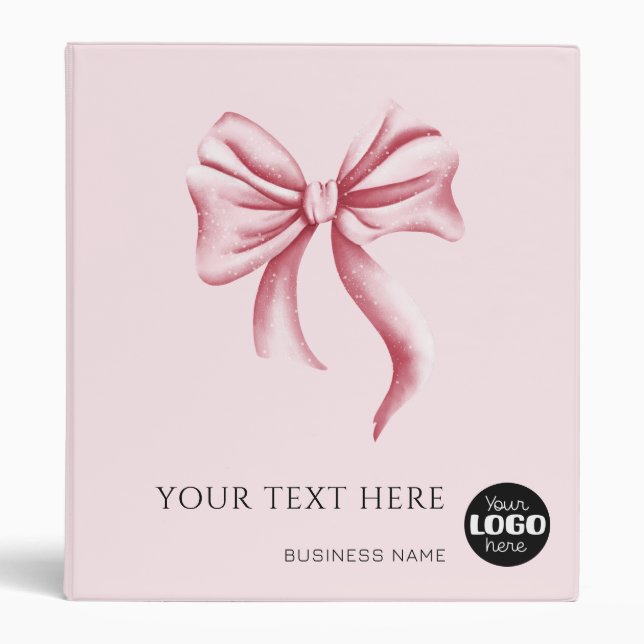 Pink Bow Professional Small Business Logo Binder (Front)