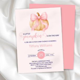 Pink bow pumpkin baby fall shower minimalistic  invitation