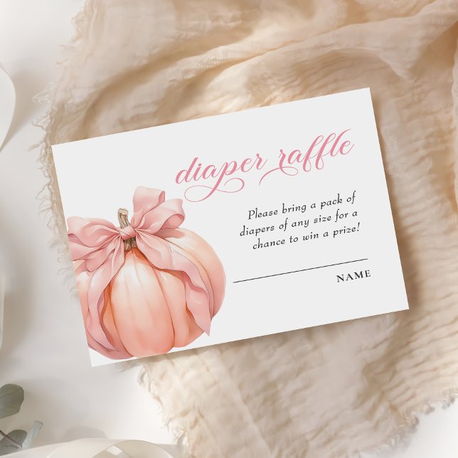 Pink Bow Pumpkin Baby Shower Diaper Raffle Enclosure Card (Creator Uploaded)