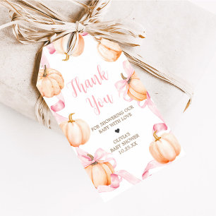 Pink Bow Pumpkin Baby Shower Favor Tags