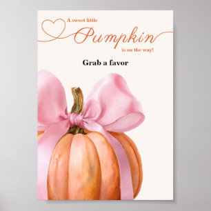 Pink Bow Pumpkin Baby Shower “Grab a Favour” Sign 