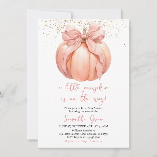 Pink Bow Pumpkin Baby Shower Invitation (Front)