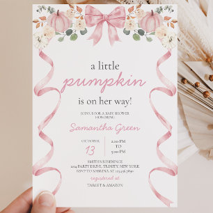 Pink Bow Pumpkin Baby Shower Invitation