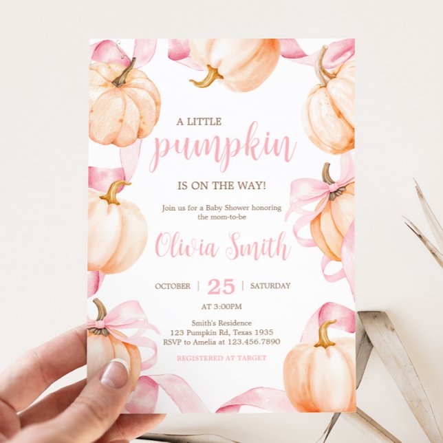 Pink Bow Pumpkin Baby Shower Invitation (Pink Bow Pumpkin Baby Shower Invitation)