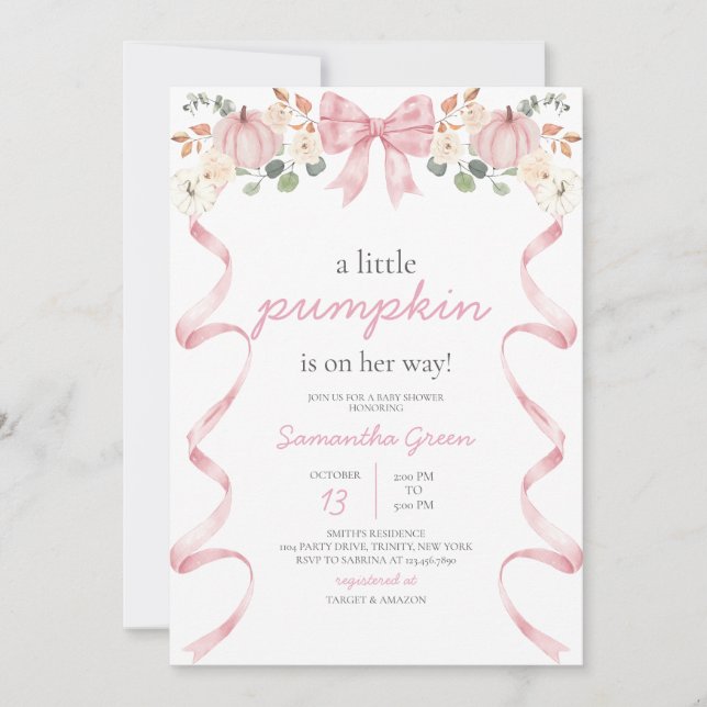 Pink Bow Pumpkin Baby Shower Invitation (Front)