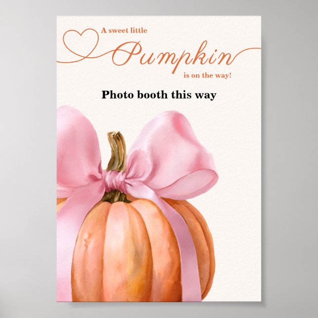 Pink Bow Pumpkin Baby Shower “Photo Booth This Way Poster (Front)