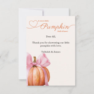 Pink Bow Pumpkin Baby Shower Thank You Card 