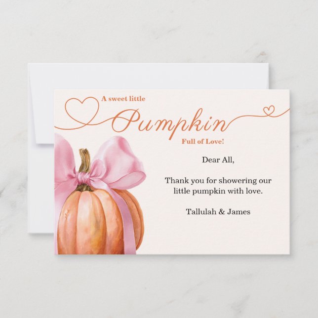Pink Bow Pumpkin Baby Shower Thank You Card 🎀 – E (Front)