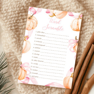 Pink Bow Pumpkin Baby Shower Word Scramble Game