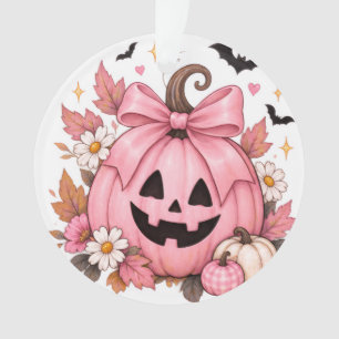 Pink Bow Pumpkin Coquette Halloween Ornament