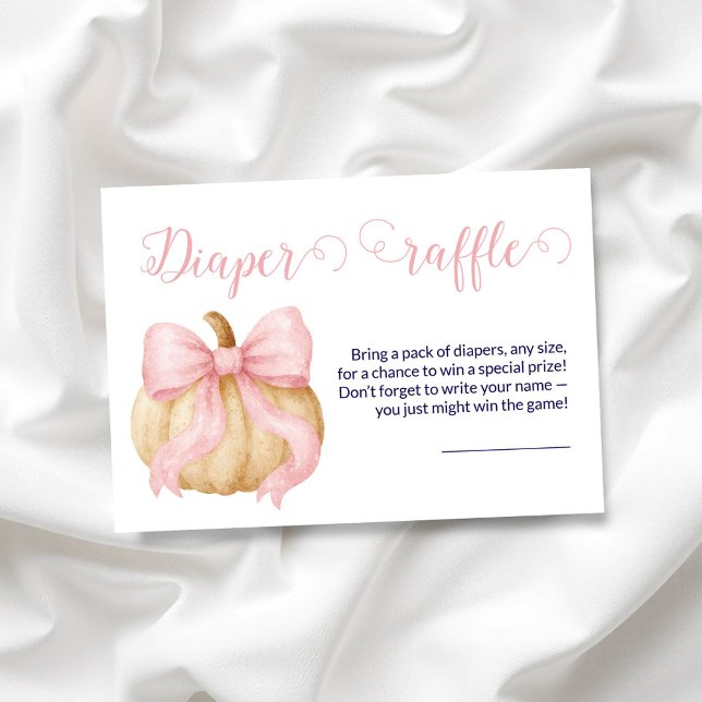 Pink bow Pumpkin Diaper Raffle Card Baby Shower (Creator Uploaded)