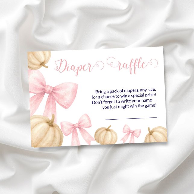 Pink bow Pumpkin diaper raffle Card Baby Shower (Creator Uploaded)