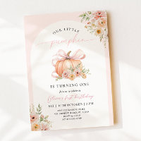 Pink Bow Pumpkin Floral First Birthday