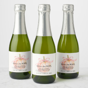 Pink Bow Pumpkin Girl Baby Shower Mini Sparkling Wine Label