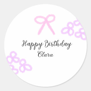 Pink bow purple floral pastel happy birthday classic round sticker
