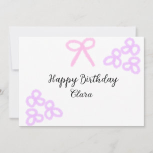 Pink bow purple floral pastel happy birthday invitation