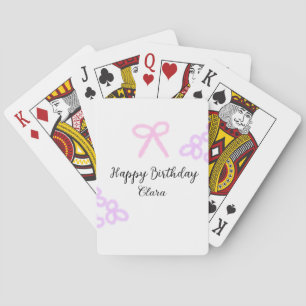 Pink bow purple floral pastel happy birthday  playing cards