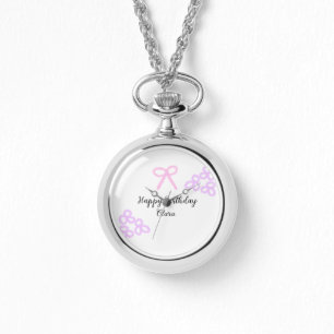 Pink bow purple floral pastel happy birthday watch