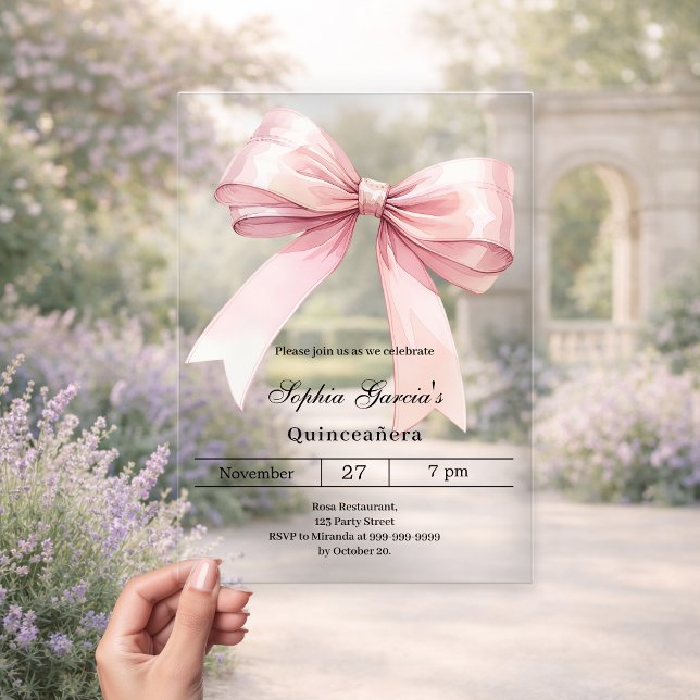 Pink bow Quinceanera luxury clear Acrylic Invitations (Creator Uploaded)