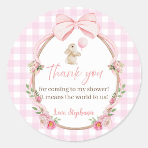 Pink Bow Rabbit Thank you Classic Round Sticker