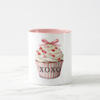 Pink Bow Red Hearts Cupcake Birthday